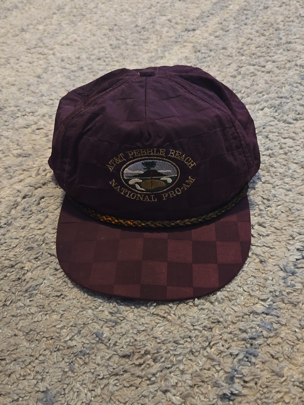 Vintage AT&T Pebble Beach National Pro-Am Hat Imperial Rope Cap Checkerboard Pur